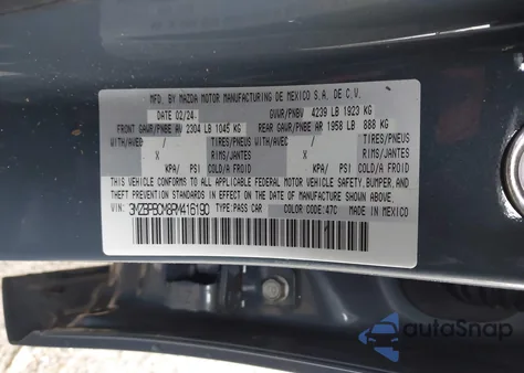 2024 Mazda Mazda3 2.5 S Carbon Edition from USA, damaged, VIN 3MZBPBCM8RM416190